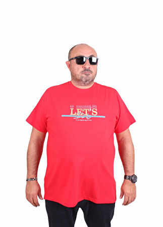 Starbattal Erkek Büyük Beden Sıfır Yaka Tişört Let's Do It 25186 KIRMIZI