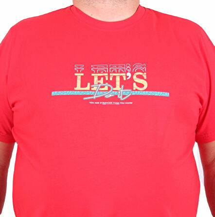 Starbattal Erkek Büyük Beden Sıfır Yaka Tişört Let's Do It 25186 KIRMIZI