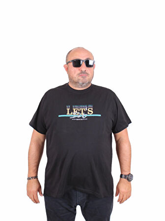 Starbattal Erkek Büyük Beden Sıfır Yaka Tişört Let's Do It 25186 SIYAH