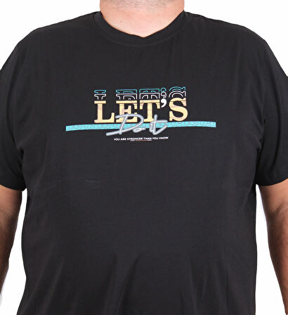 Starbattal Erkek Büyük Beden Sıfır Yaka Tişört Let's Do It 25186 SIYAH