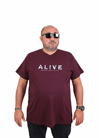 Starbattal Erkek Büyük Beden Sıfır Yaka Tişört Alive 25187 MURDUM