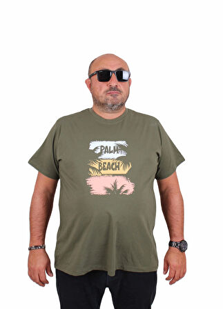 Starbattal Erkek Büyük Beden Sıfır Yaka Tişört Palm Beach 25188 HAKI
