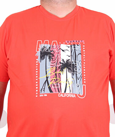 Starbattal Erkek Büyük Beden Sıfır Yaka Tişört Beach Party 25191 Nar Çiçeği