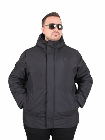 Starbattal Erkek Büyük Beden Kapüşonlu Mont Lujo 2504 SIYAH