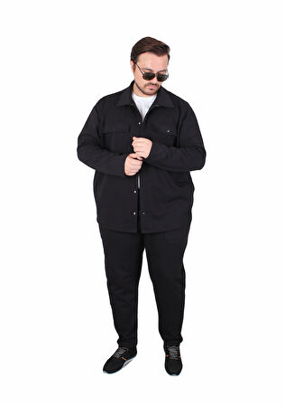 Starbattal Erkek Büyük Beden Çift Cep Kapaklı Eşofman Takım TK25605 SIYAH