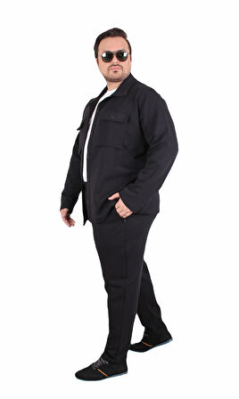 Starbattal Erkek Büyük Beden Çift Cep Kapaklı Eşofman Takım TK25605 SIYAH