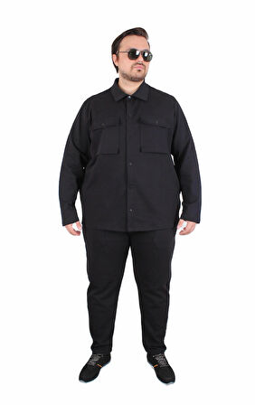Starbattal Erkek Büyük Beden Çift Cep Kapaklı Eşofman Takım TK25605 SIYAH