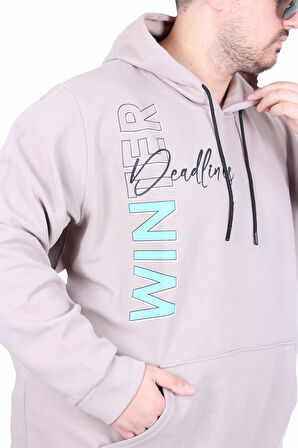 Starbattal Büyük Beden Kapüşonlu Sweat Double Face Winter 25700 BEJ