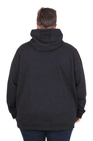 Starbattal Büyük Beden Kapüşonlu Sweat Double Face Winter 25700 SIYAH