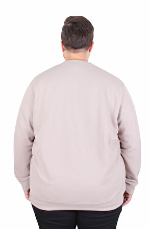 Starbattal Büyük Beden Bisiklet Yaka Cepli Sweat Double Face Pike 25702 BEJ