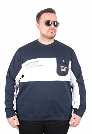 Starbattal Büyük Beden Bisiklet Yaka Cepli Sweat Double Face Pike 25702 LACIVERT