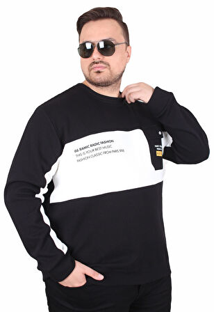 Starbattal Büyük Beden Bisiklet Yaka Cepli Sweat Double Face Pike 25702 SIYAH