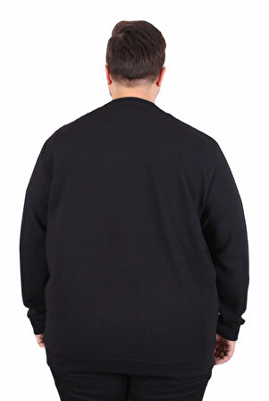 Starbattal Büyük Beden Bisiklet Yaka Cepli Sweat Double Face Pike 25702 SIYAH