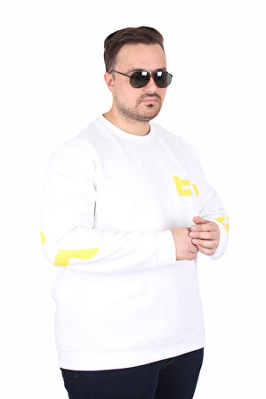 Starbattal Büyük Beden Bisiklet Yaka Sweat Double Face Pike EO 25703 EKRU