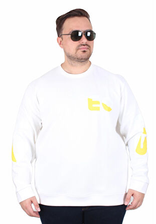 Starbattal Büyük Beden Bisiklet Yaka Sweat Double Face Pike EO 25703 EKRU