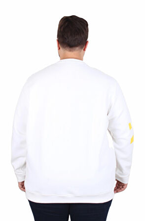 Starbattal Büyük Beden Bisiklet Yaka Sweat Double Face Pike EO 25703 EKRU