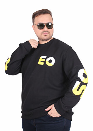 Starbattal Büyük Beden Bisiklet Yaka Sweat Double Face Pike EO 25703 SIYAH