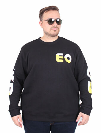 Starbattal Büyük Beden Bisiklet Yaka Sweat Double Face Pike EO 25703 SIYAH