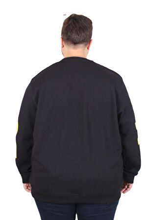 Starbattal Büyük Beden Bisiklet Yaka Sweat Double Face Pike EO 25703 SIYAH