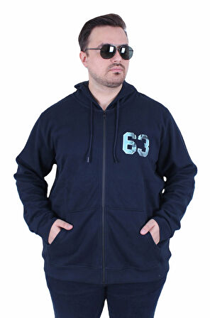 Starbattal Büyük Beden Kapüşonlu Sweat Double Face Sixty Three 25704 LACIVERT