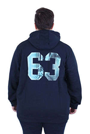 Starbattal Büyük Beden Kapüşonlu Sweat Double Face Sixty Three 25704 LACIVERT