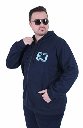 Starbattal Büyük Beden Kapüşonlu Sweat Double Face Sixty Three 25704 LACIVERT