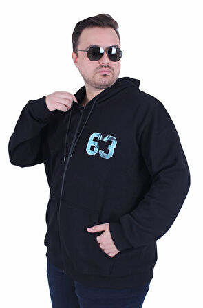 Starbattal Büyük Beden Kapüşonlu Sweat Double Face Sixty Three 25704 SIYAH