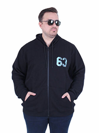 Starbattal Büyük Beden Kapüşonlu Sweat Double Face Sixty Three 25704 SIYAH