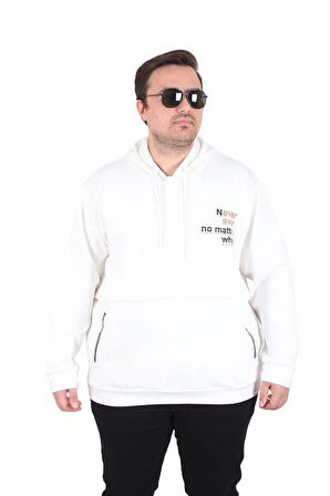 Starbattal Büyük Beden Kapüşonlu Sweat Double Face Never 25706 EKRU