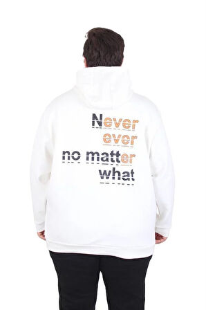 Starbattal Büyük Beden Kapüşonlu Sweat Double Face Never 25706 EKRU