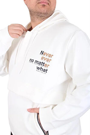 Starbattal Büyük Beden Kapüşonlu Sweat Double Face Never 25706 EKRU