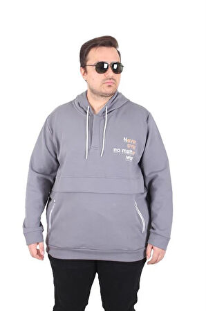 Starbattal Büyük Beden Kapüşonlu Sweat Double Face Never 25706 FUME