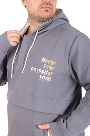 Starbattal Büyük Beden Kapüşonlu Sweat Double Face Never 25706 FUME