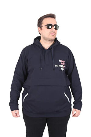 Starbattal Büyük Beden Kapüşonlu Sweat Double Face Never 25706 LACIVERT