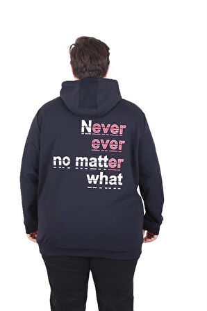 Starbattal Büyük Beden Kapüşonlu Sweat Double Face Never 25706 LACIVERT