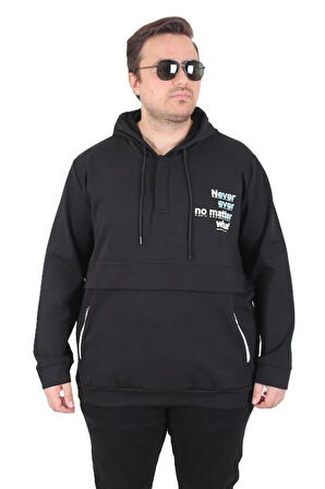 Starbattal Büyük Beden Kapüşonlu Sweat Double Face Never 25706 SIYAH
