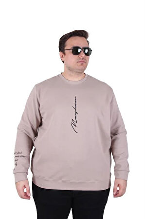 Starbattal Büyük Beden Bisiklet Yaka Sweat Double Face 25707 BEJ