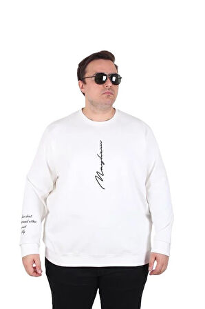 Starbattal Büyük Beden Bisiklet Yaka Sweat Double Face 25707 EKRU