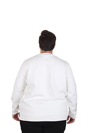 Starbattal Büyük Beden Bisiklet Yaka Sweat Double Face 25707 EKRU