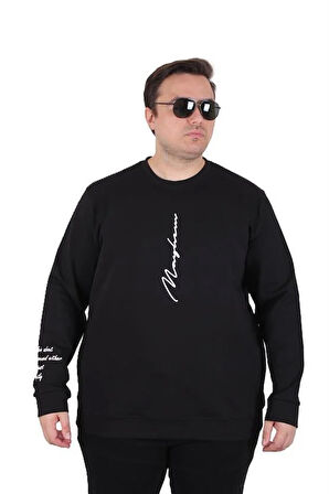 Starbattal Büyük Beden Bisiklet Yaka Sweat Double Face 25707 SIYAH