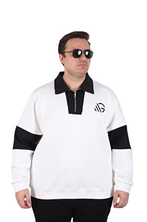 Starbattal Büyük Beden Polo Yaka Fermuarlı Sweat Double Face 25709 BEJ