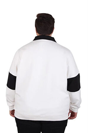 Starbattal Büyük Beden Polo Yaka Fermuarlı Sweat Double Face 25709 BEJ