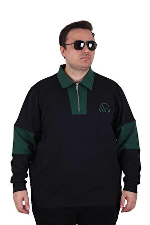 Starbattal Büyük Beden Polo Yaka Fermuarlı Sweat Double Face 25709 LACIVERT