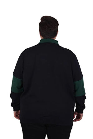 Starbattal Büyük Beden Polo Yaka Fermuarlı Sweat Double Face 25709 LACIVERT