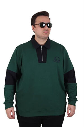 Starbattal Büyük Beden Polo Yaka Fermuarlı Sweat Double Face 25709 NEFTI