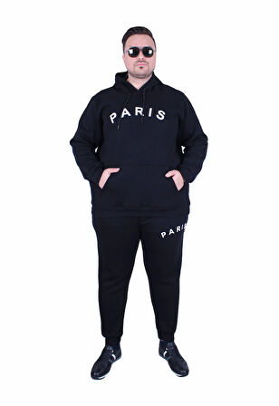 Starbattal Erkek Büyük Beden 3 İplik Eşofman Takım Paris TK25609 SIYAH