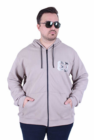 Starbattal Büyük Beden Kapüşonlu Sweat Double Face Sixty Three 25704 BEJ