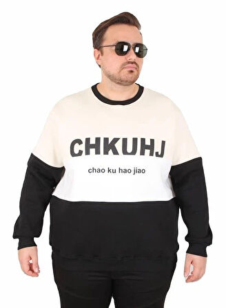 Starbattal Büyük Beden Bisiklet Yaka 3ip Sweat Chao Ku 25721 BEJ