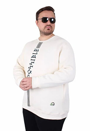 Starbattal Büyük Beden Bisiklet Yaka 3ip Sweat Possible 25719 BEJ