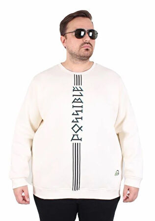 Starbattal Büyük Beden Bisiklet Yaka 3ip Sweat Possible 25719 BEJ